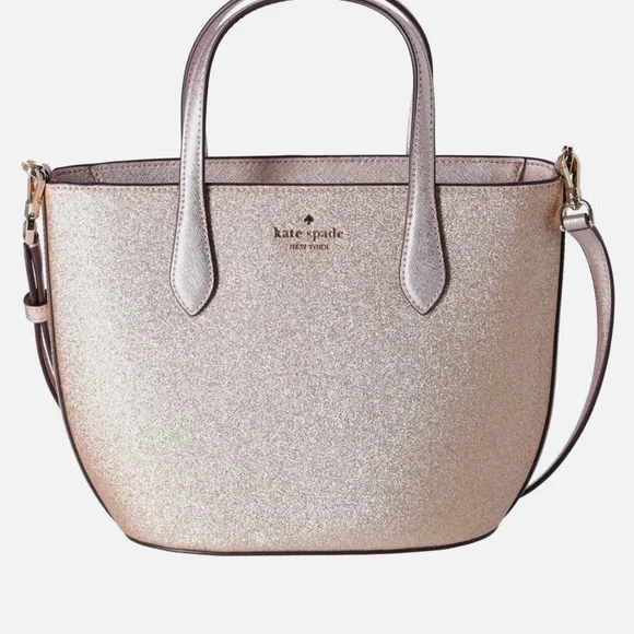 Kate Spade Glitter Glimmer Satchel Crossbody Bag in Gold NWT Holiday - Picture 3 of 10